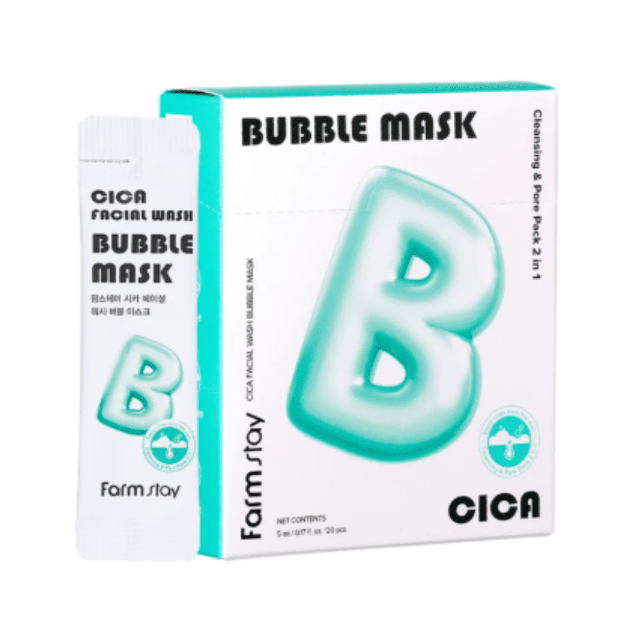 farmstay-cica-facial-wash-bubble-mask-veido-kauke-1 Farmstay Cica Facial Wash Bubble Mask veido kaukė, 5ml - Image 1