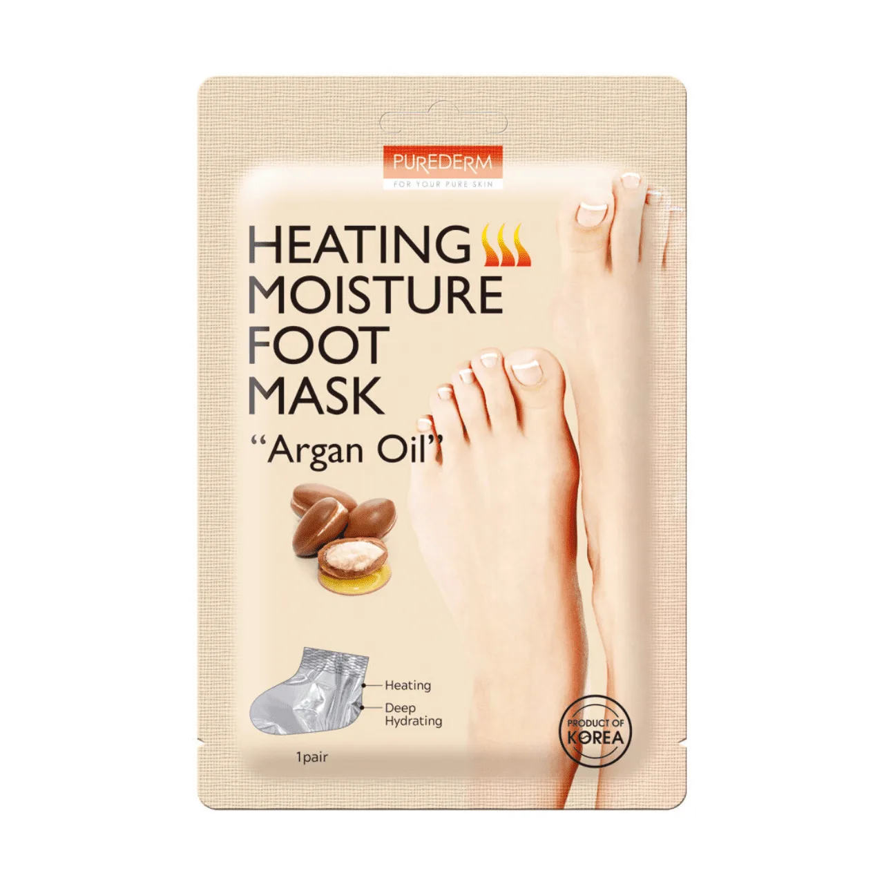 purederm-sildanti-drekinamoji-pedu-kauke-su-argano-aliejumi-1 PUREDERM šildanti drėkinamoji pėdų kaukė su argano aliejumi, 2 x 17 g - Image 1