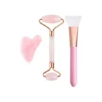 Rožinio kvarco Guasha, volelio ir teptuko rinkinys